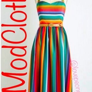 ModCloth Vibrant Rainbow Striped Midi Dress
